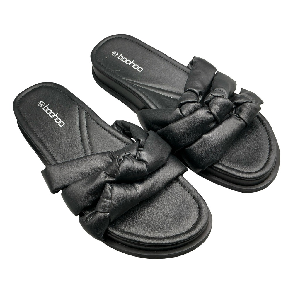 Boohoo Black Knotted Padded Slide Sandals Size 8/41 Womens Slip On Shoes
